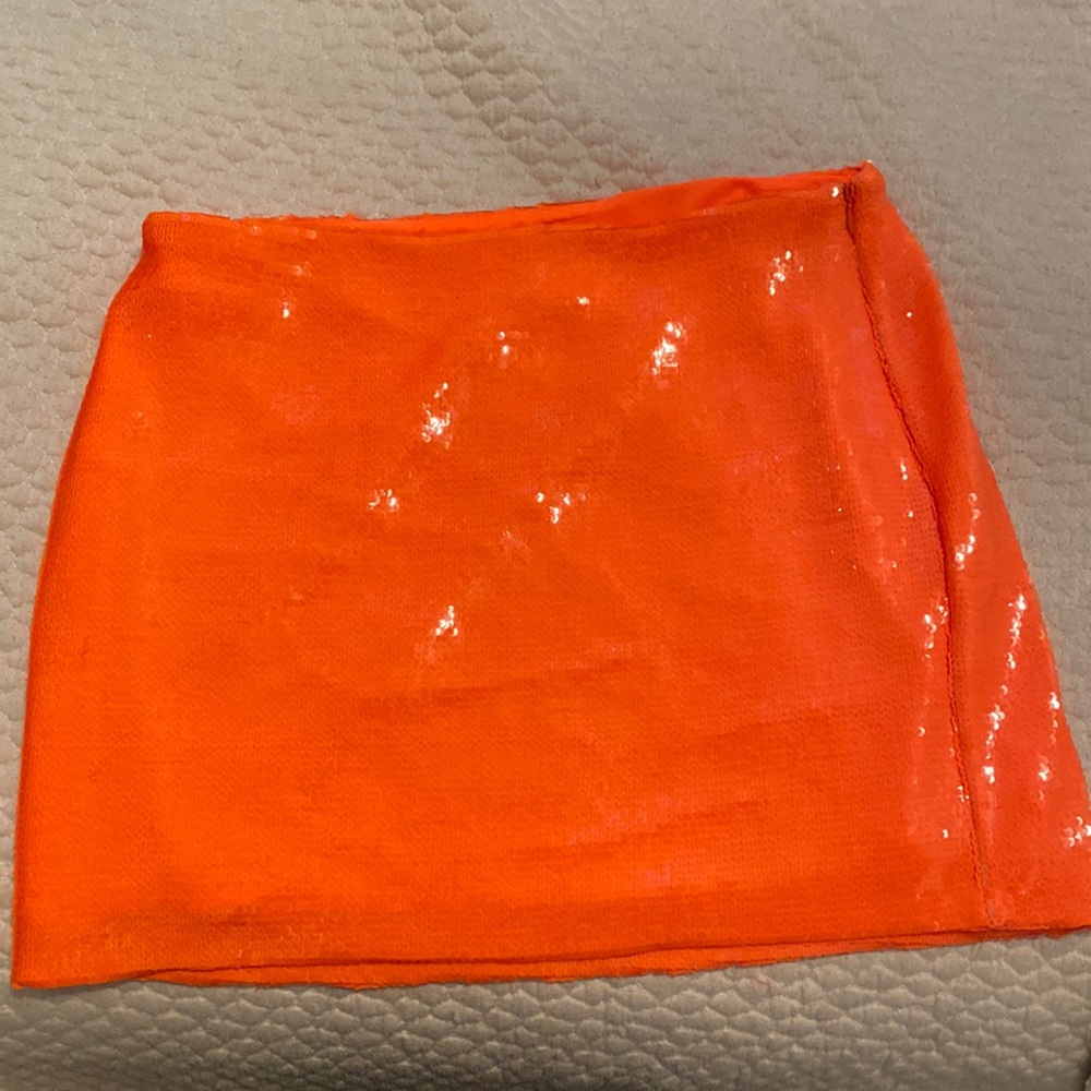 River Island bright orange sequin mini skirt. Never worn. Size 14 UK. 10 US